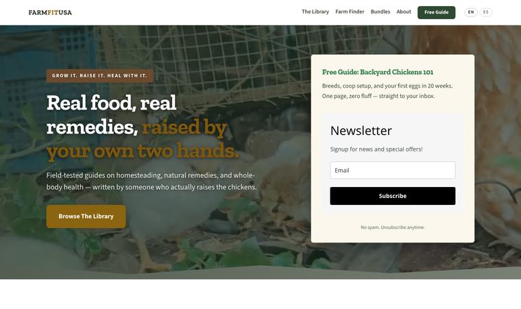 FarmFitUSA — health and homesteading content platform homepage