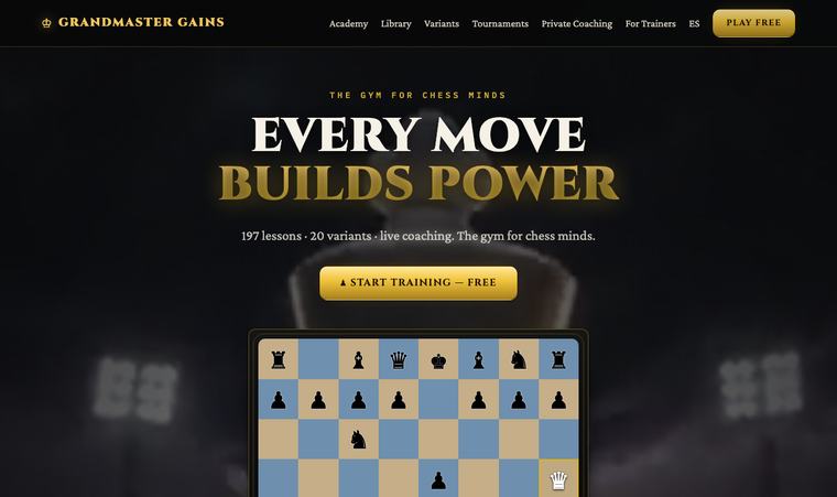 GrandmasterGains — chess training platform homepage