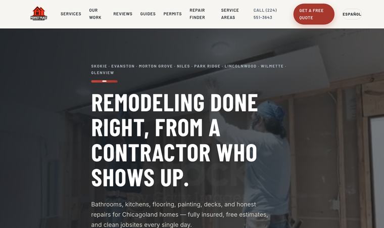 Perfect Place Remodeling — lead-generation website homepage